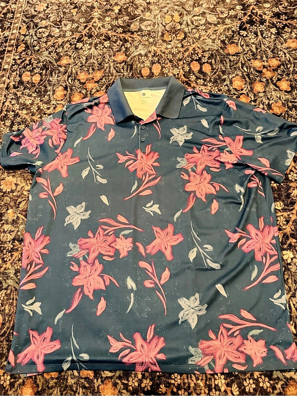 All in Motion Floral Polo Blue & Pink Size XXL